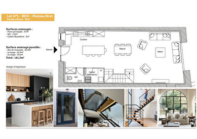 Maison appartement à réhabiliter - jardin - stationnements - cave - remise - St Germain les Arlay